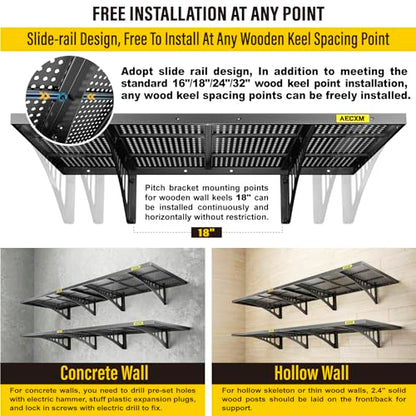 4 Pack 2x3ft Adjustable Garage Wall Shelving 1120lbs Load Capacity Heavy Duty Wall Mounted Storage Shelf Metal Floating Shelves for Garage (4pack-2x3ft / Black)