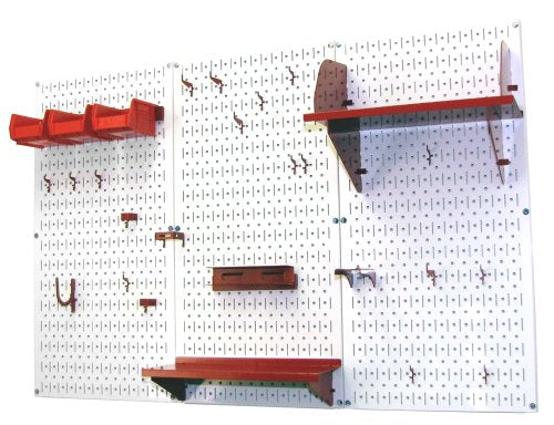 Pegboard Organizer 4 ft. Metal Pegboard Standard Tool Storage Kit with White Toolboard and Red Accessories (White Pegboard Red Accessories)