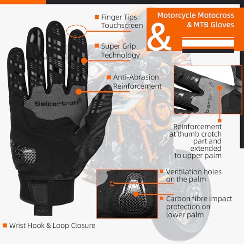 SPS 2 Unisex Touchscreen Road Racing Motorcycle MTB Sports Gloves Also fit BMX MX ATV Mountain Bike Bicycle Cycling Off (Black SPS-2 / M Youth)