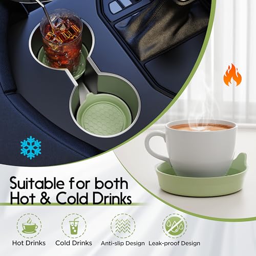2 Pack Car Cup Coaster Silicone Spill (Tea Green Solid / 2 Pack)