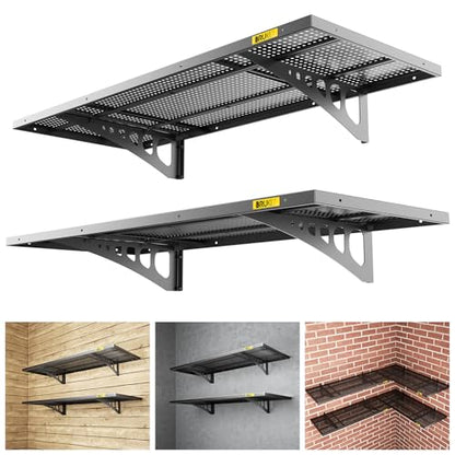 2Pack 1.64x4ft Adjustable Metal Garage Wall Shelving Heavy Duty Garage Storage Shelf Wall Mounted Black (1.64x4ft-2Pack / Black)