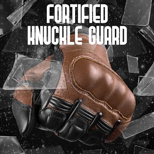 Leather Motorcycle Motorbike Knuckle Protection Powersports Gloves (Black/Brown / Medium)