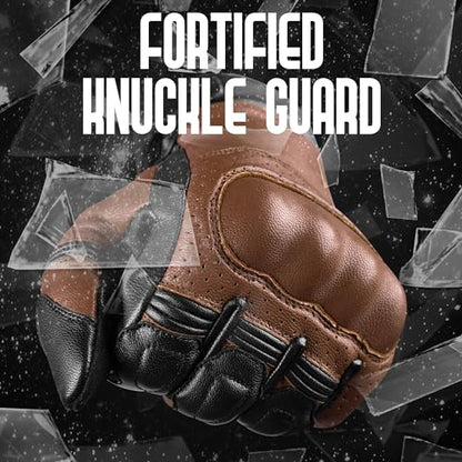 Leather Motorcycle Motorbike Knuckle Protection Powersports Gloves (Black/Brown / Small)