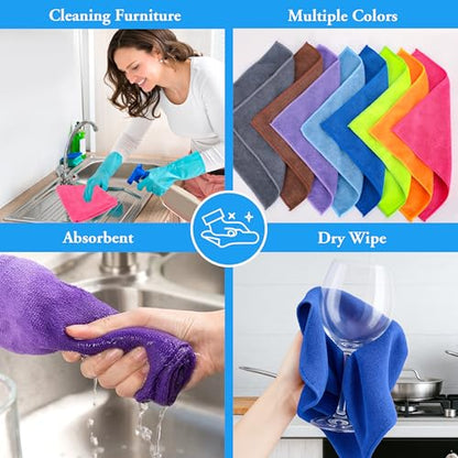 Microfiber Cleaning Cloths 16 Pack 8 Colors 11.5"x11.5"