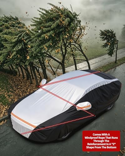 Car Cover Waterproof All Weather for 185" (Silver and Black / 3L+Sedan)