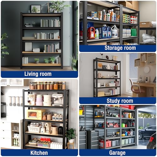 5 Tier Black Shelving with Board (Black / 36.2"W x 16.5"D x 72"H)