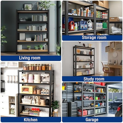 5 Tier Black Shelving with Board (Black / 36.2"W x 16.5"D x 72"H)