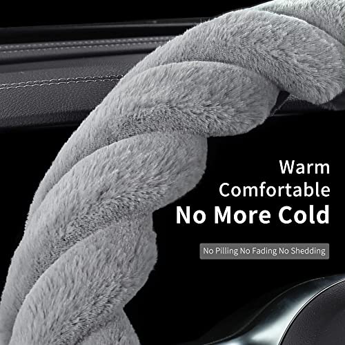 Luxury Fluffy Winter Car Steering Wheel Cover for Women Soft Warm Cute Auto Accessories for Jeep (Gray / Large Size [15.2-16"] (38.6-40.5cm))