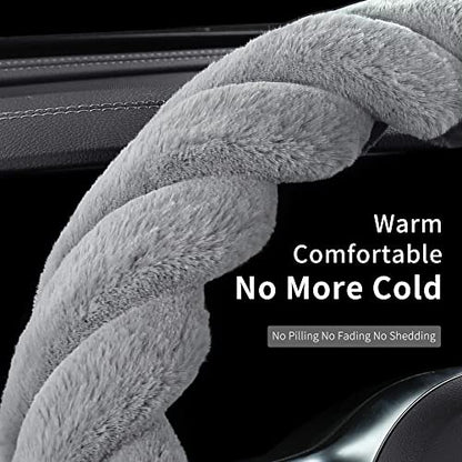 Luxury Fluffy Winter Car Steering Wheel Cover for Women Soft Warm Cute Auto Accessories for Jeep (Gray / Large Size [15.2-16"] (38.6-40.5cm))