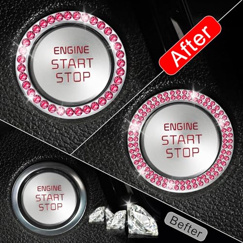 2 PCS Crystal Combinatorial Rhinestone Car Engine Start Decoration Ring (Set Red)