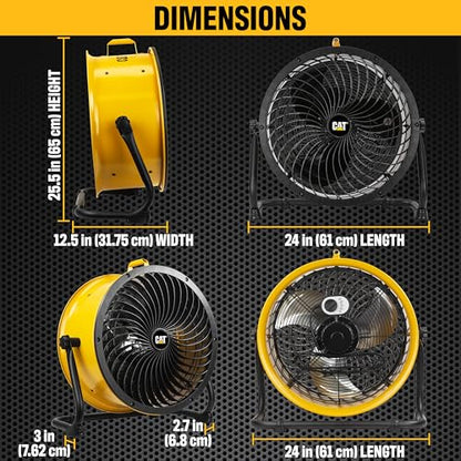 fans - 18”-Blade High-Velocity Drum Fan Heavy Duty Industrial Grade (Yellow, 2-in-1): 3,400 CFM, 4-Speed, 360 Degree Adjustable Drum Head, Dual Ball Bearing Motor with Die-Cast Cover (HVD-18AC) (Yellow)