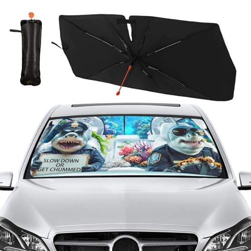 Funny Sharks Car Windshield Sunshade Umbrella Foldable (57X31 Inch / Color-0705-4)