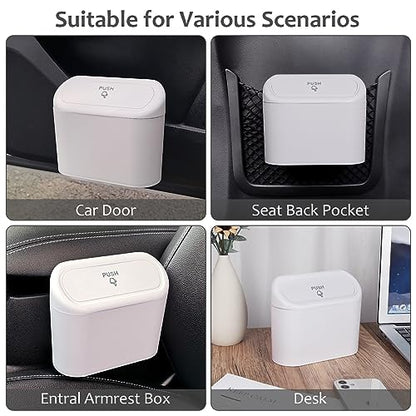 Car Trash Can with Lid (White)