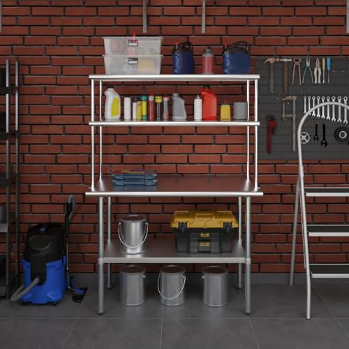 Stainless Steel Work Table Double Tier Overshelf (24" x 48" Work Table + 18" Overshelf)