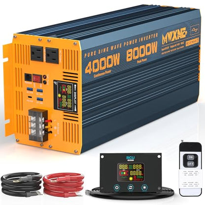 4000W Pure Sine Wave Power Inverter DC 12V to AC 110V 120V for Home RV with Dual AC Outlets 1 USB (4000W- 12V)