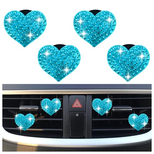 4PCS Heart Shaped Car Vent Clips with Rhinestone (Lake Blue)