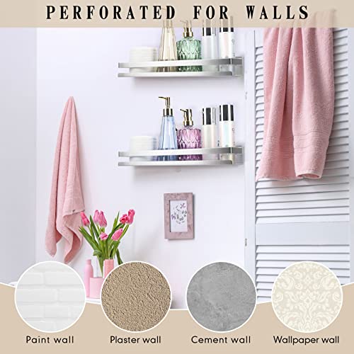 2 Pieces Stainless Steel Shelf Bathroom Shower Floating Shelves Wall Mounted Shower Caddy Basket Shelf Storage Organizer Shelves for Bathroom (15.75 Inch/ 40 cm / Silver)