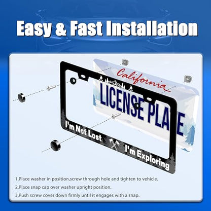 I'm Not Lost I'm Exploring License Plate Frame Stainless Steel Accessory (Funny I'm Not Lost I'm Exploring)