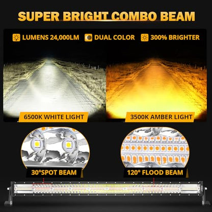 42" LED Light Bar 6 Modes Amber White 240W Straight Off Road Lights (Amber White 42" Straight)