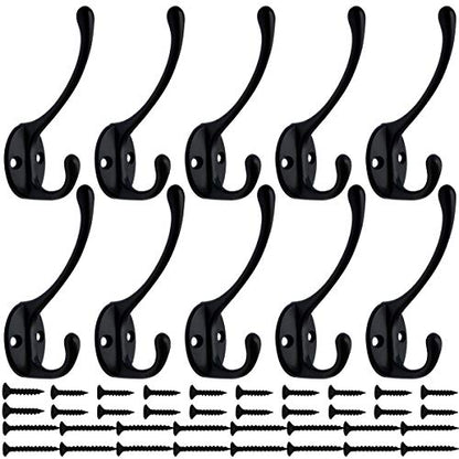10 Pack Black Double Coat Hooks No Rust Hooks for Coat (Black)