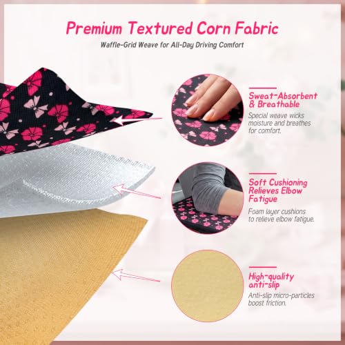 Pink Bow Car Center Console Armrest Cover with 2 Side Pockets (Bows-Black&Pink)