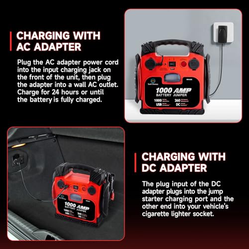 Car Battery Jump Starter with Air Compressor Portable Tire Inflator (Black)