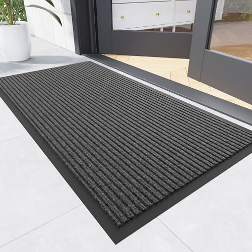 Front Door Mat (2' x 4' (Rectangular) / Gray-stripe)