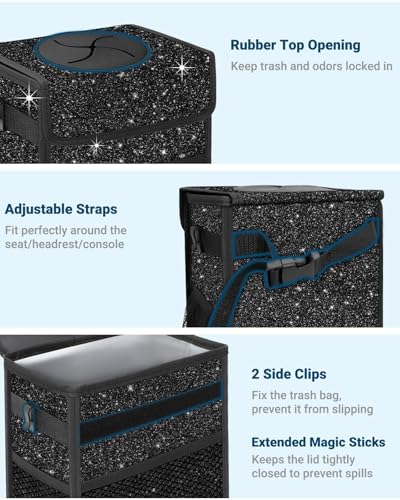 Car Trash Can with Lid (2.5 Gallons / Shiny Black)
