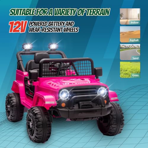 12V Kids Ride on Truck with Remote Control (Hot Pink)