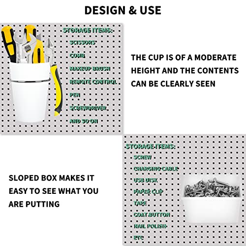 6 Sets Pegboard Bins Cups with Hooks Loops (White)