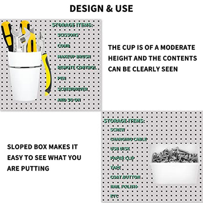 6 Sets Pegboard Bins Cups with Hooks Loops (White)