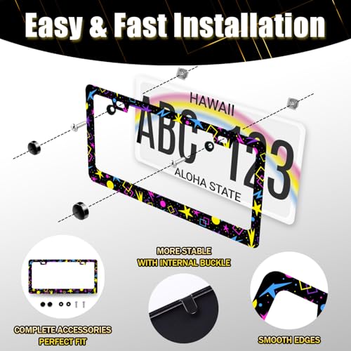 Psychedelic Stars License Plate Frame Stainless Steel Funny License Holder (Funny Stars Abstract Stars)