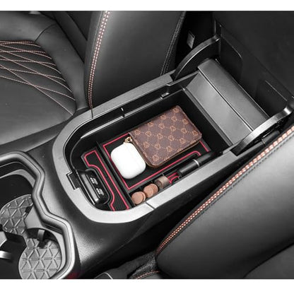 for 2025 Toyota RAV 4 Accessories Compatible with 2019 2020 2021 2022 2023 2024 2025 Toyota RAV 4 Center Console Organizer Armrest Console Secondary Storage Box Insert Tray ABS Material Red