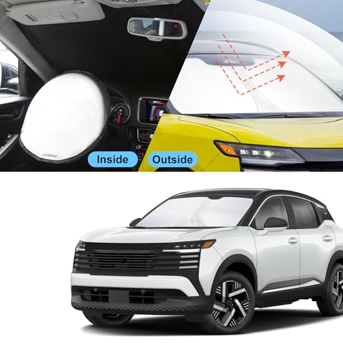 Sun Shade for Nissan Kicks 2025 2026 Accessories Windshield Sun Shade Window Shade UV Rays Protection Sun Visor Cover with Steering Wheel Sunshade Storage Bag (Windshield Sunshade for Nissan Kicks 2025 2026)