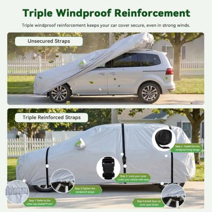 6 Layers Premium MPV Car Cover Waterproof All Weather Weatherproof UV Sun Protection Snow Dust Storm Resistant Outdoor Exterior Custom Form (Silver Car Cover / K16 - MPV -（Fits size 180"-198"）)