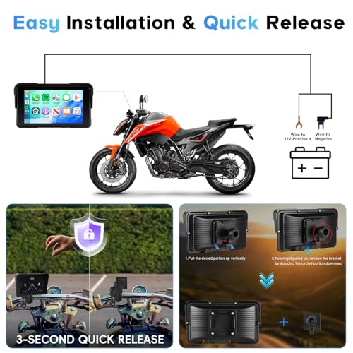 5 Inch Motorcycle CarPlay Screen Wireless Android Auto for Moto with GPS Navigation for Motorbike Bluetooth Voice Control Portable Moto Car Play Screen (5-Inch)