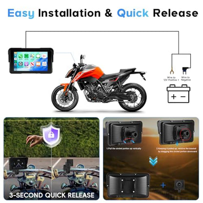 5 Inch Motorcycle CarPlay Screen Wireless Android Auto for Moto with GPS Navigation for Motorbike Bluetooth Voice Control Portable Moto Car Play Screen (5-Inch)
