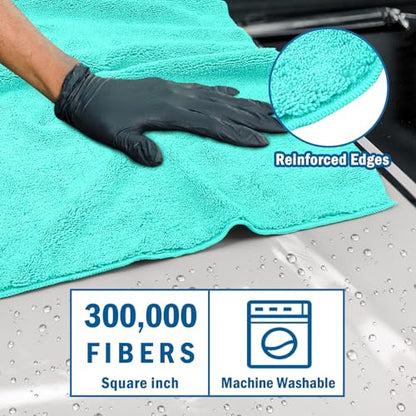 Professional Large Microfiber Car Drying Towels 2 Pack (Green / 31 x 24 Inch)