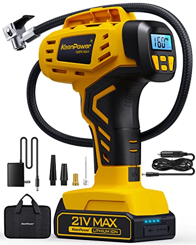 Tire Inflator Portable Air Compressor 21V Battery Powered 160PSI (Yellow)