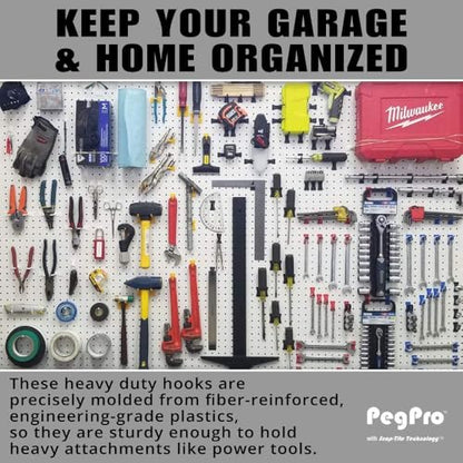 PegPro® J Hooks Kit for Standard “Wood Fiber” pegboard (J Hook - 24 Count / Red)