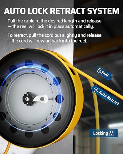 Retractable Extension Cord Reel (Black/Yellow-yellow Cord)