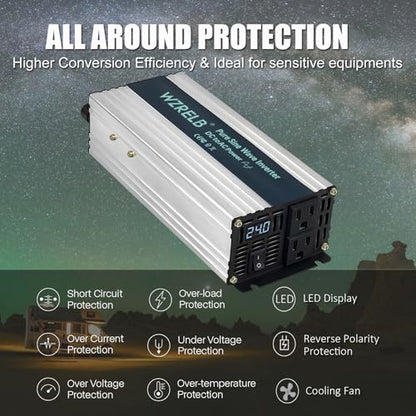 800W Pure Sine Wave Inverter 48V DC to 110V 120V AC Power Converter with LED Display