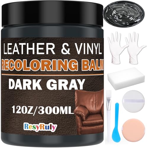 Dark Gray Recoloring Balm Leather Vinyl Auto Dash Board Car Interior Seats Paint Furniture Dye Color Restorer Refinish Shoes Sofa Gloves Jacket Purse Bag Couch Stain Fade Scratches Peeling Repair Kit (Dark Gray)