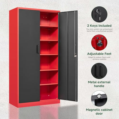 Metal Garage Storage Cabinets with Lock (Black Red / 72 X 36 X 18 In(H X W X D))