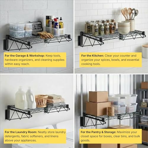 18" x 48" Black Epoxy Wire Wall Mount Shelf (Black / 18" x 48")