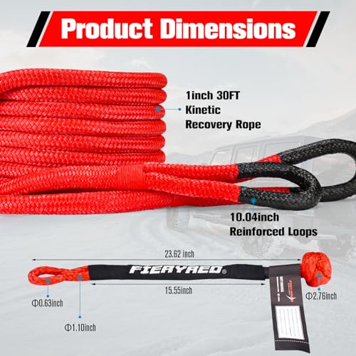 Kinetic Recovery Rope Kit with 2 Soft Shackles (Red / 1” x 30FT)