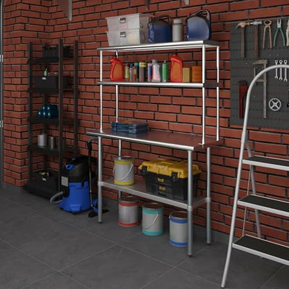 Stainless Steel Work Table Double Tier Overshelf 18" x 48" Work Table + 12" Overshelf (18" x 48" Work Table + 12" Overshelf)