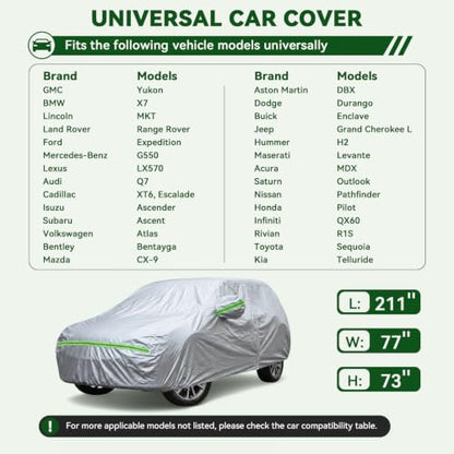 6 Layers Premium SUV Car Cover Waterproof All Weather Weatherproof UV Sun Protection Snow Dust Storm Resistant Outdoor Exterior Custom Form (Silver Car Cover / K9 - SUV -（Fits size 198"-208"）)