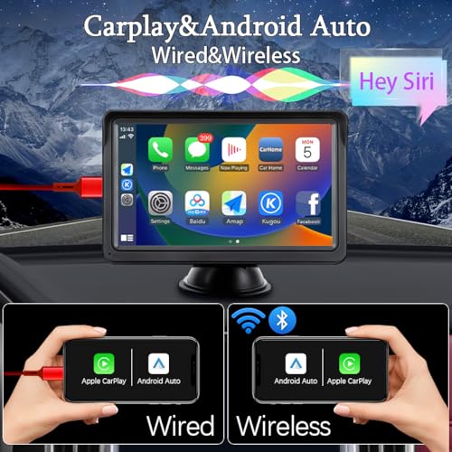 7" Portable Car Stereo Wireless CarPlay & Android Auto Screen for 2024 Latest Car Portable Touchscreen Display with Bluetooth