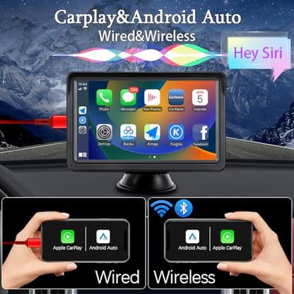 7" Portable Car Stereo Wireless CarPlay & Android Auto Screen for 2024 Latest Car Portable Touchscreen Display with Bluetooth